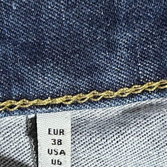 Zara Womens Denim Jeans Medium Rise Skinny Distress Hem Blue Wash 6 - Picture 6 of 10